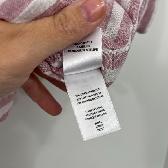 Rails Small Red, White Thea Linen Blend Stripe Short Sleeve Waist Tie T-Shirt - Picture 13 of 16